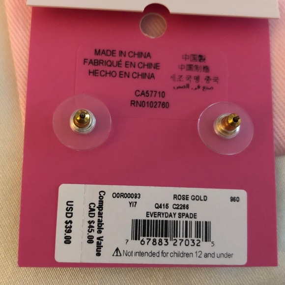 Kate Spade Rose Gold Everyday Spade Rose Gold Enamel Glitter Stud Earrings NWT - Picture 11 of 11
